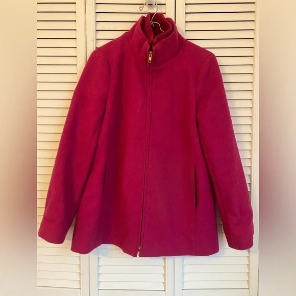 J Crew Village Coat 4 Zip Up Pink Wool Blend Jacket Mock Neck Collar Classic - Picture 2 of 16